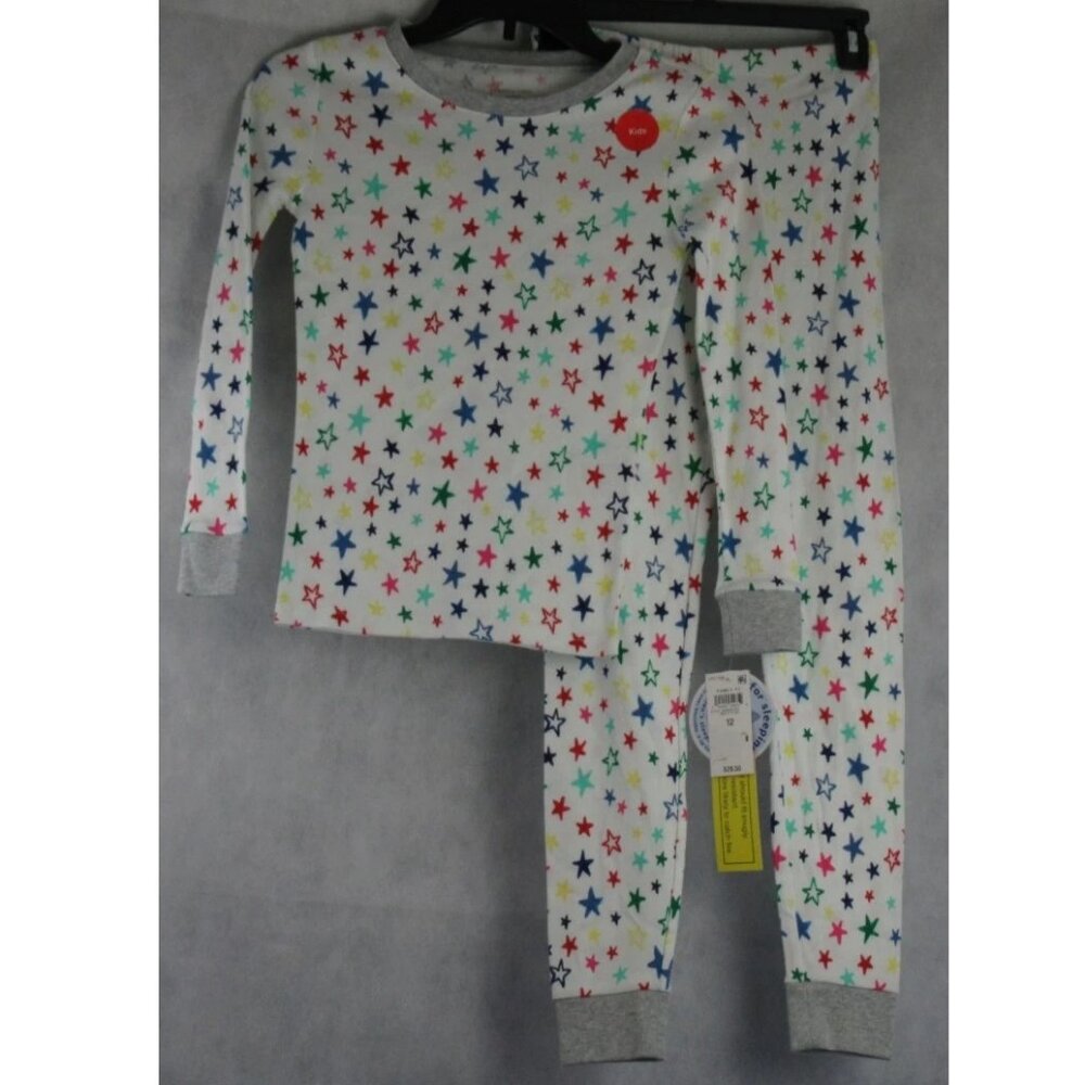 NWT Holiday Lane Kids Boys Girls Cotton 2-Piece Pajama Set, White Stars, 12